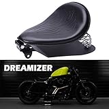 DREAMIZER Black Motorcycle Leather Bobber Seat, Motorcycle Solo Seat With Spring Bracket Base Plate Replacement for Sportster XL883 1200 48 Chopper Custom