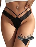 ohmydear Women's G-Strings Micro Thongs Lace Tangas Sexy Panties Black Seamless Knickers High Leg Underwear Plus Size T Back Ladies Bikini Briefs, 10