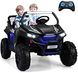 2 Seater Ride on UTV Car, Battery Powered Truck w/Remote Control, Spring Suspension, High/Low Speed, Storage, Music, USB, Ambience Lights, Electric Vehicle for Kids (Black)
