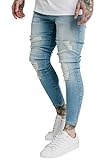 Sik Silk Men's Distressed Skinny Denims SS-19353 Light Wash Jeans - Blue - XS