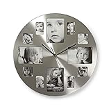 NEDIS 40cm Picture Collage Photo Frame Wall Clock for 12 Photos, Ideal for all Living Rooms, Bedrooms, Kitchens, Offices, Loved Ones and More - Silver, Metal