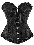 LSFYSZD Women's Lace Up Boned Overbust Corset Bustier Lingerie Bodyshaper Top Plus Size (Black, M)
