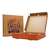 FR Enterprises - 12 inch Printed Cardboard Pizza Boxes - Lightweight Disposable Square Takeaway Pizza Box - Easy to Transport Brown Pizza Style Postal Boxes with Rear Vent Hole - 10 Pieces