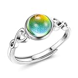 KRFY 925 Sterling Silver Mood Rings for Women Handmade Oval Solitaire Ring Temperature-Control Changeable Ring Change Color Stackable Rings