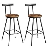MAHANCRIS Bar Stools with Backrest, Set of 2, Breakfast Chairs, Counter Stools, Metal Frame, Universal Adjustable Feet, Easy Assembly, for Kitchen, Living Room, Pub, Cafe, Rustic Brown ABAHR6001