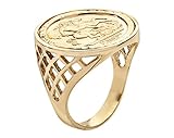 Old English Jewellers 9ct Yellow Gold on Silver Sovereign Coin Ring - St George - Siezs M to Z + 1 (Z+1)