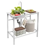 Tagtuell Kitchen Sink Unit, Free Standing Sink with Storage Shelf, Stainless Steel Commercial Sinks for Outdoor Camping Restaurant