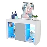 Artist Hand White Sideboard Cabinet, 94CM Modern White Gloss Sideboard Storage Cabinet, Wooden Cupboard Display Cabinets With LED Lights 4 Glass Shelves For Dining Room Living Room