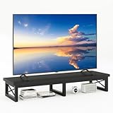 IBUYKE 45" Large TV Riser for 32-60 inch TV,Tabletop Short TV Stand with Storage and Steel Legs,Dual Screen Office Desk,Stand Riser,TV Riser Stand for Home,Bedroom,Living Room,Black TVT002B