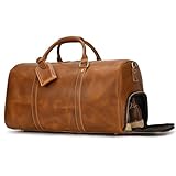 Genuine Leather Duffel Bag | Men's Vintage Travel Bag | Travel Overnight Weekend Leather Bag | Sports Gym Duffel for Men, Light Brown