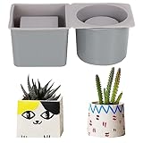 BELLE VOUS 2 Pack Silicone Moulds for Concrete Plant Pots - 1 Square and 1 Round Shape Cement DIY Planter Moulds - Moulds for Homemade Flower/Succulent Pots, Candle Holders or Vase Decorations