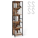 VASAGLE Book Shelf, 6-Tier Bookcase, Shelving Unit with 4 Hooks, 30 x 40 x 175.6 cm, for Office, Study, Living Room, Bedroom, Rustic Brown and Ink Black LLS170K01