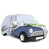 Waterproof Car Cover Compatible with Austin Mini Saloon 1959-2000, All Weather Outdoor Indoor Car Full Cover Sun Rain UV Dust Protection with Zipper Door and Windproof Strap for All Seasons (Silver)