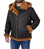 A1 FASHION GOODS Mens Real Sheepskin Flying Jacket Hooded Brown Ginger Shearling Pilot B3 Aviator Bomber Hawker (Small)