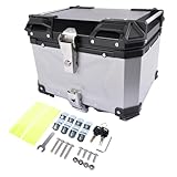 GELUOXI 45L Aluminium Universal Motorbike Top Case Motorcycle Scooter Luggage Storage Tour Tail Box with Security Lock Waterproof Capacity Motorcycle Rear Box for Storage Helmet Luggage Box Silver
