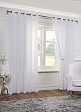 Emma Barclay –Lined Voile Curtains for Windows Semi Transparent White Voile Curtain Eyelet Sheer Mesh Day Curtain For Living Room 2 Panel Aaliah Collection (90” x 90” Inch)