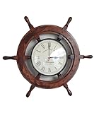 Lumberkart Pirate Ship Wheel Clock, Handcrafted Wooden Decorative Wall Clock for Living Room, Office, Bedroom.Different Sizes (15'')