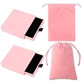 ViEinkaufen 4Pcs Pink Gift Box with Lids and Velvet Jewellery Pouches Set, Small Jewellery Gift Boxes Jewellery Bags Drawstring Bags for Necklace for Wedding, Valentine's Day, Anniversary