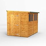 POWER High Grade Premium Pent Reverse Lean Wooden Shed with High Security, PVC Window sills, Door and window flexibility, made from 12mm extra thick Timber & Toughened Glass