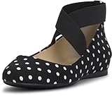 Jessica Simpson Mandayss Women's Pull-On Criss-Cross Ankle Ballet Flats Shoes, Black/White Polkadot Print, 2 UK