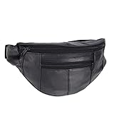 AR Mens Womens Leather Bum Bag Travel Money Pouch Waist Hip Bag Pouch Passport Holder Adjustable Belt