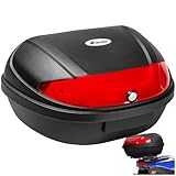 TecTake® Motorcycle Top Box with 48L Volume for Motorbike Helmet, Universal Motorbike Top Box with Robust Hard Shell, Secure Lock & Large Reflector for Motorcycles, Scooters, Mopeds - Matt Black