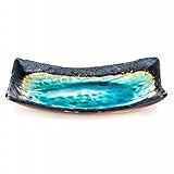 Zen Minded Large Japanese Ceramic Oblong Plate Dish for Sushi & Asian Cuisine in Blue Crackleglaze - 26cm