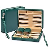 Yellow Mountain Imports Travel Size Backgammon Mini Game Set, "Izmir" - Magnetic Checkers and 23.5cm Board in Sleek Leatherette Case - Classic Strategy Board Game