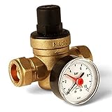 Pressure REDUCING Valve DZR Brass C/W Rear Entry Gauge 15MM 1-6 BAR PRV