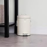 CHARLES BENTLEY Kitchen Bin, 3 Litre, Cream, Retro, Steel, Waste, Rubbish, Kitchen, Bathroom, Mini, Pedal Bin, Handles for Easy Lifting, Inner Bucket for Easy Emptying, Convenient, Light (30x17cm)