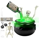 Halloween Witch Bucket Black Cauldron Bucket for Party Decorations Black Candy Bowl Trick or Treat Witches Cauldron Pot with Skeleton for Indoor Outdoors Decorations Horror Home Decoration Supplies
