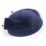 Lawliet Womens Wool Fascinator Retro Pillbox Hat Wool Felt Cocktail Party Wedding Bow Veil (Navy Blue)