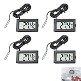 4 Pcs Digital Thermometer Temperature, Fridge Thermometer with External Probe for Fridge, Freezer, Refrigerator, Aquarium, LCD Display -50℃ to +110℃ Range, ±1.0℃ Accuracy, Compact Design, Black