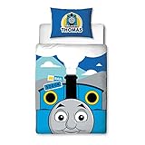 Thomas & Friend Offical Childs Toddler Cot Bed Duvet Cover | Peekaboo Thomas the Tank Engine Reversible 2 Sided bedding with Matching Pillowcase, Polycotton, Blue