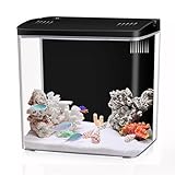 Craftsboys 4.5L Aquarium Starter Kits, Small Arcrylic Betta Fish Tank with Led Lights and Backwall Filter (Black)