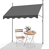 VOUNOT 2.5 x 1.2m Patio Telescopic Awning, Retractable Manual Awning, Adjustable Waterproof Canopy with Hand Crank, Balcony Sun Shade Shelter, Grey