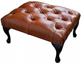 Chesterfield Buttoned Footstool – 100% Italian Saddle Tan Leather | Handmade Ottoman with Mahogany Legs & Tufted Design | Luxury Artisan Craft, Perfect with Chesterfield Sofas & Queen Anne Chairs