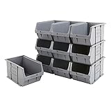 BiGDUG Plastic Parts Bins - Storage Bins For Picking - Pack of 10 - 175H x 200W x 355D mm - Stackable or Wall Mounted Storage - Grey