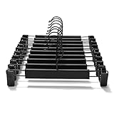 GUANJUNE Clothes Pants Hangers, Space-Saving Skirt Holders with 360 ° Swivel Hooks, Adjustable Clips, Trouser Hangers, Coat Garment Jeans Hangers (10 Pack, Black)