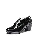 DREAM PAIRS Women's Oxford Heels Pointed Toe High Chunky Brogues Mary Jane Shoes,Size 6,Black-PAT,SDOX2303W