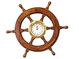 Hampton Nautical Deluxe Class Wood and Brass Ship Wheel Clock 18" - Decorative Ship Steering Wheel - Nautical Home Decorating