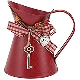 Rustic Red Iron Kettle Shaped Flower Pot - Vintage Farmhouse Decorative Bucket for Home, Garden, Weddings, and Events