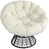 Yaheetech Rattan Papasan Moon Chair with Pads Soft Cushion, 360° Swivel Oversized Round Comfy Reading Armchairs Lounger for Living Room/Indoor/Outdoor Beige