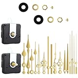 2 Pack Silent Quartz Clock Movement with Hands, 6 Pairs of Long and Short Shafts, Battery Powered Mechanism for DIY Wall Clock Repair & Replacement(gold)