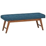 Amazon Basics Modern Padded Upholstered Bench with Button, Bedroom, Entryway, Solid Wood, Navy Blue, 112 cm