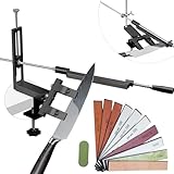 CWOVRS Knife Sharpener Professional with 360° Flip Dual Clamp, Quick C-Clamp Knife Sharpener, 2 Set Angle System, Adjustable Knife-Clip, Chef Knife Sharpening System with 9 Stones Kit