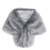 Women's 1920s Faux Fur Scarf Bridal Wedding Fur Wraps and Bolero Shrug Faux Mink Stole for Women and Girls Fashionable Warm Faux Fur Cardigan Bridal Jacket with Collar Detail, O grey2, One Size