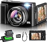 Digital Camera 4K, 48MP 16X Autofocus Digital Zoom Photo Camera, 3 Inch 180° Flip LCD Screen Compact Vlogging Photography Camera with Charging Station, 2 Batteries, 32GB Card for Children, Beginners