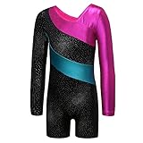 ZNYUNE One-pieceGirls Gymnastic Long Sleeve Leotards Sparkle Dancing Athletic Ballet Unitards for Little Girl Black 140