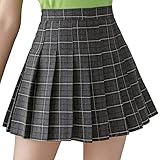 scicent Plaid Skirt Knife Pleat School Uniform Skirt Knee Length Y2K Skater Skirt Kawaii Grey 002 2X UK 10 12